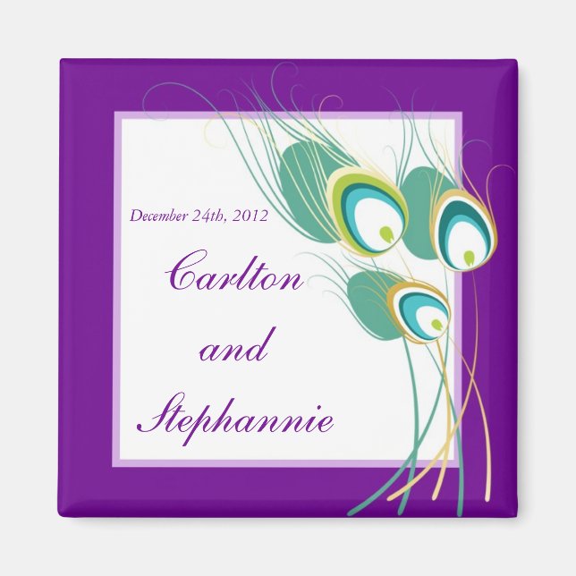 Mariage moderne violet Peacock Magnet Favoriser (Devant)