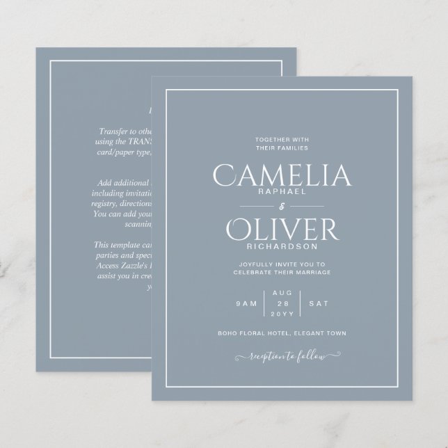 Mariage monochrome blanc bleu Dusty (Devant / Derrière)