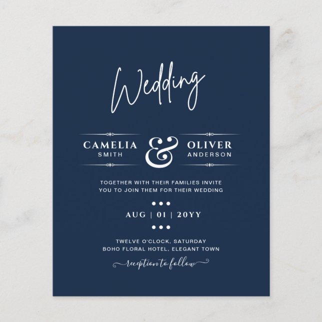 Mariage monochrome bleu moderne texte seulement (Devant)