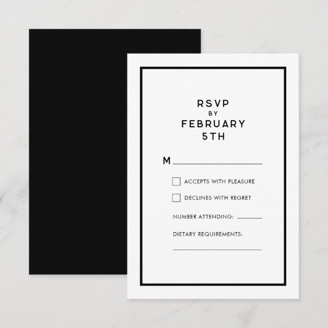 Mariage monochrome minimal français chic RSVP (Devant / Derrière)