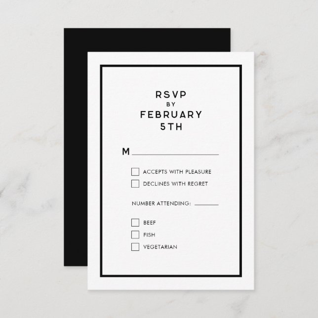 Mariage monochrome minimal français RSVP (Devant / Derrière)