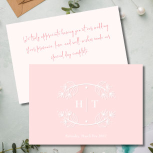 Mariage Monogram Crest rose carte de remerciements