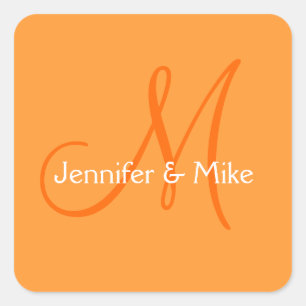 Mariage Monogram Orange Stickers Carré