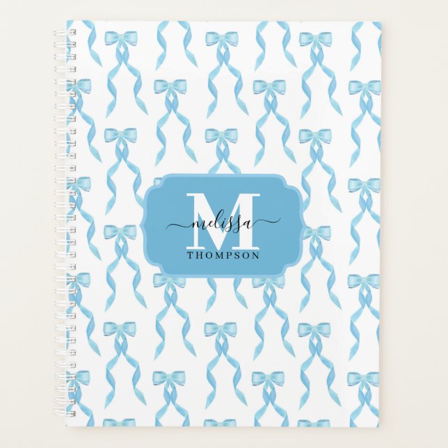 Mariage Monogrammé avec Ruban Bleu Aquarelle Éléga (Devant)