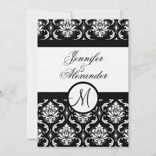 Mariage Monogramme Damask Invitation Papier Linge