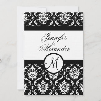 Mariage Monogramme Damask Invitation Papier Linge
