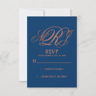 Mariage Monogramme élégant en cuivre bleu marine R