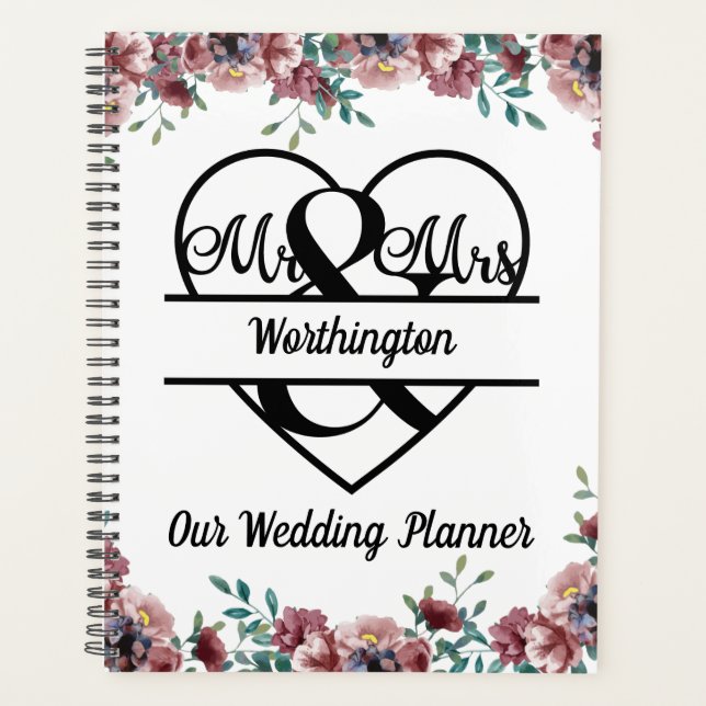 Mariage Monogramme Fleurs Roses Nom Coeur  (Devant)