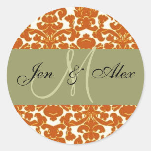 Mariage Monogramme Groom Green Orange Sticker