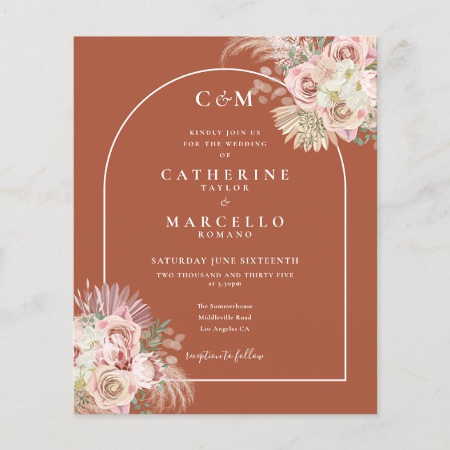 Mariage Monogramme Herbe de Pampas Terracotta Écon (Devant)