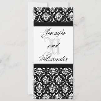 Mariage Monogramme Invitation à Damas noir et blan