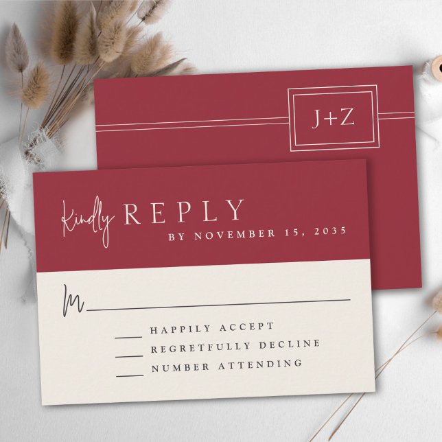 Mariage Monogramme minimaliste rouge moderne RSVP (Créateur téléchargé)