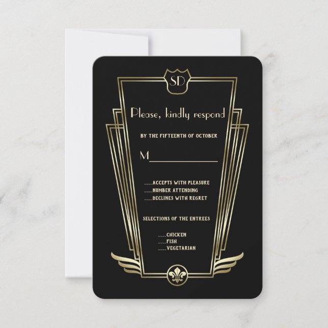 Mariage Monogramme Royal Gold Art Déco RSVP (Devant)
