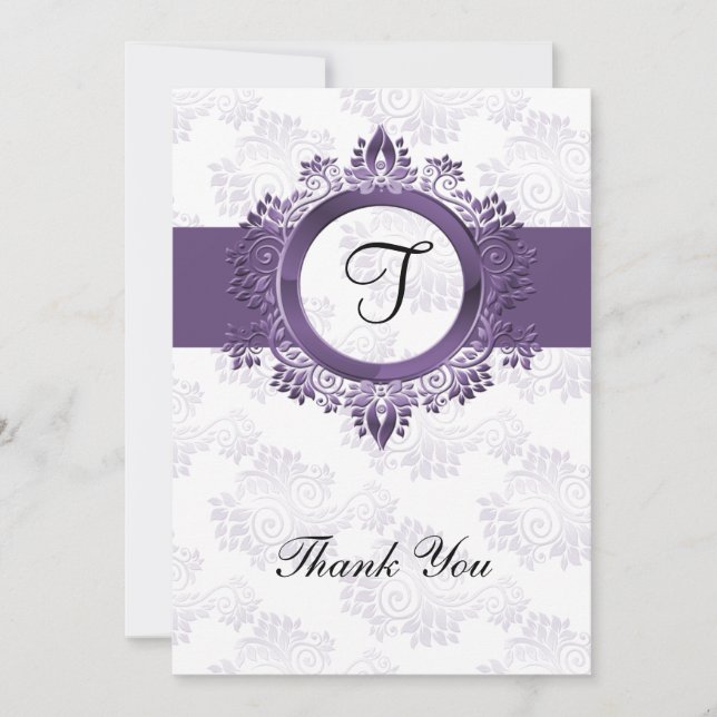 mariage monogramme violet fleuri merci (Devant)