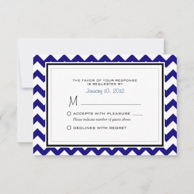 Mariage Motif bleu et blanc Chevron Marine RSVP (Devant)