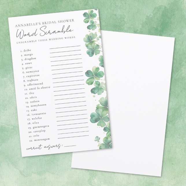 Mariage Mots Mêlés Shower Shamrock de Mariée (Wedding Word Scramble Shamrock Bridal Shower)