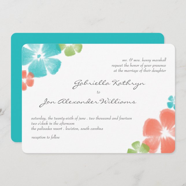 Mariage multi-tropicale Watercolor Invitation / Aq (Devant / Derrière)