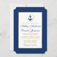 Mariage Nautique Ancre Bleue Gold Invitation W