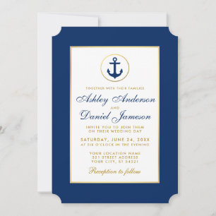 Mariage Nautique Ancre Bleue Gold Invitation W
