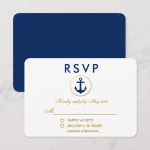 Mariage nautique Ancre bleue or RSVP
