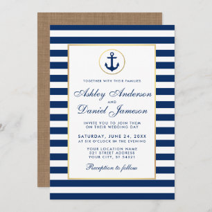 Mariage nautique Bleu Grilles Burlap Invitation