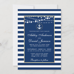 Mariage Nautique Bleu Rayures Éclairage Invitation