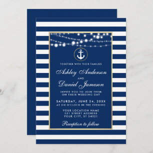 Mariage Nautique Bleu Rayures Invitation B