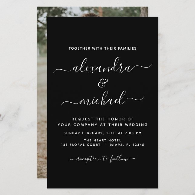Mariage noir avec invitation photo (Devant / Derrière)