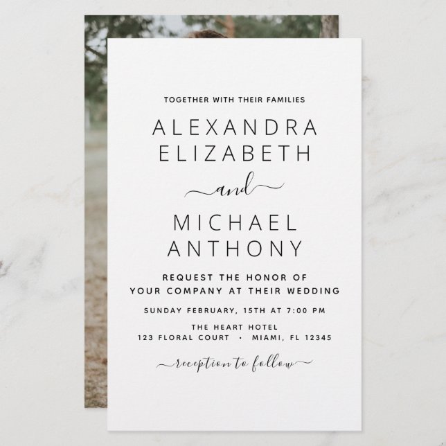 Mariage noir avec invitation photo (Devant / Derrière)