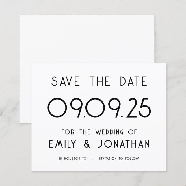 Mariage noir blanc de grand texte Budget Date de s (Devant / Derrière)