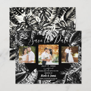 Mariage Noir Blanc Feuilles Tropicales Save the Da