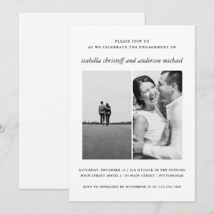 Mariage noir blanc Fiançailles Photo Invitation