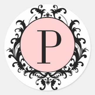Mariage noir blanc Monogramme P Damask Étiquette r