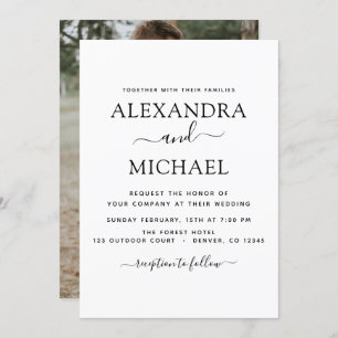 Mariage noir blanc Romantique Photo Invitation