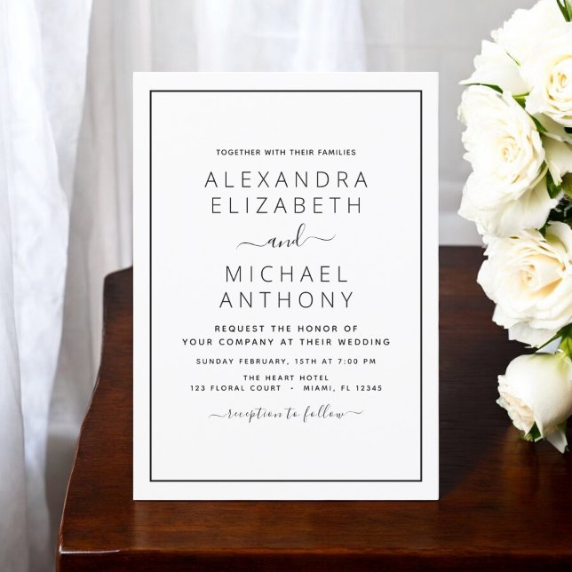 Mariage noir blanc Type moderne Invitation (Créateur téléchargé)