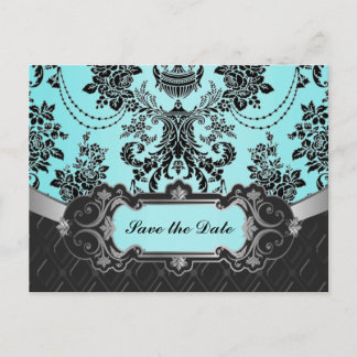 Mariage Noir Damassé Bleu Cartes de Remerciement "