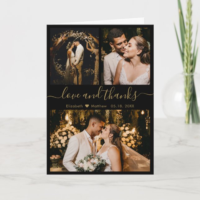 Mariage noir élégant Photo Collage Merci (Devant)