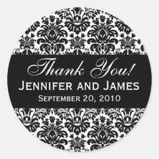 Mariage noir et blanc Damask Merci Étiquette