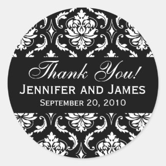 Mariage noir et blanc Damask Merci Étiquette