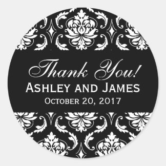 Mariage noir et blanc Damask Merci Étiquette