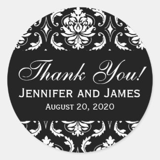 Mariage noir et blanc Damask Merci Étiquette