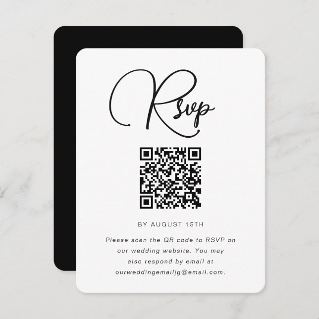 Mariage noir et blanc en gras RSVP avec code QR (Devant / Derrière)