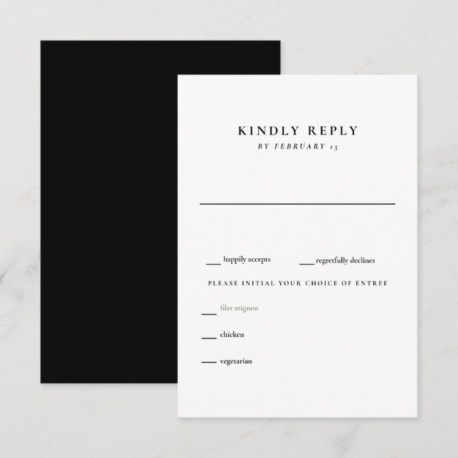 Mariage noir et blanc moderne RSVP (Devant / Derrière)