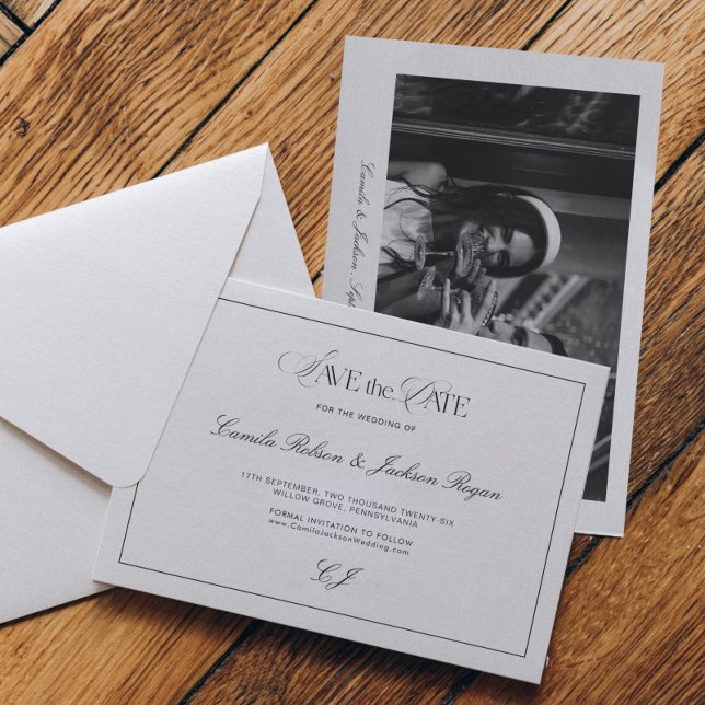 Mariage Noir et Blanc Old Money Faire-Part de Date (Créateur téléchargé)