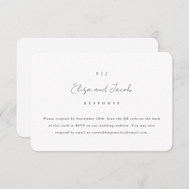 Mariage noir et blanc simple RSVP avec code QR (Devant / Derrière)