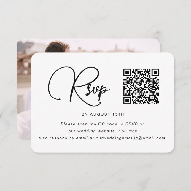 Mariage noir et blanc tendance photo RSVP QR Code (Devant / Derrière)