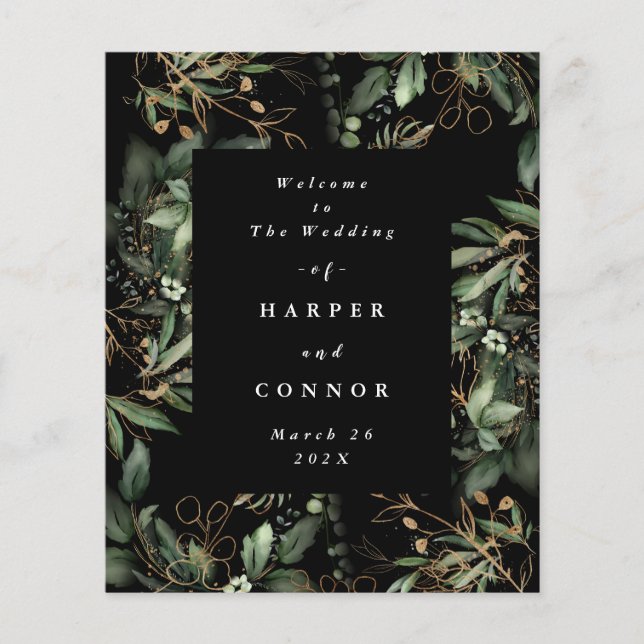 Mariage noir Eucalyptus moderne Onyx Premium (Devant)