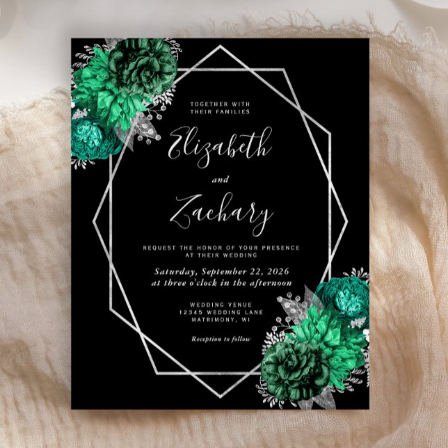 Mariage Noir Floral Émeraude Vert Budget Argent (Créateur téléchargé)