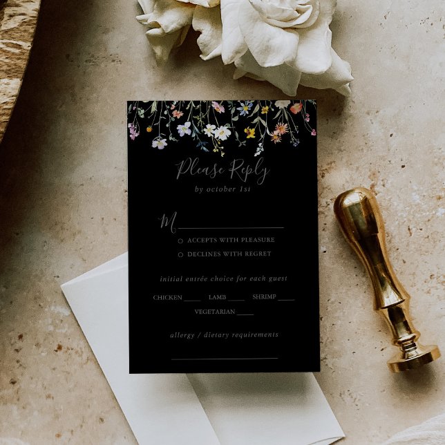 Mariage noir floral sauvage Choix du menu RSVP (Créateur téléchargé)