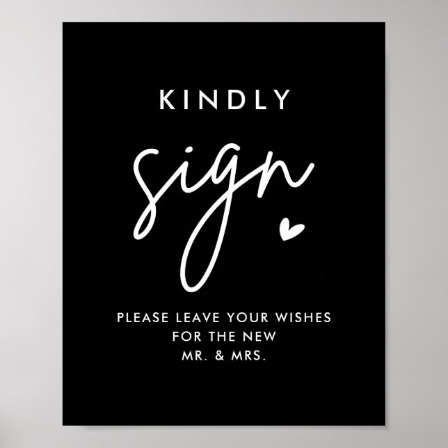 Mariage noir Livre d'invité Kindly Signer Poster (Devant)